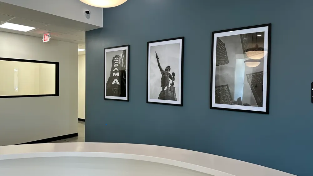 Reception area featuring Alabama photography